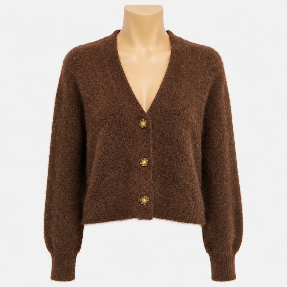 Urban Outfitters Brown Fuzzy Knit Cardigan Mohair Button Front Cropped Small